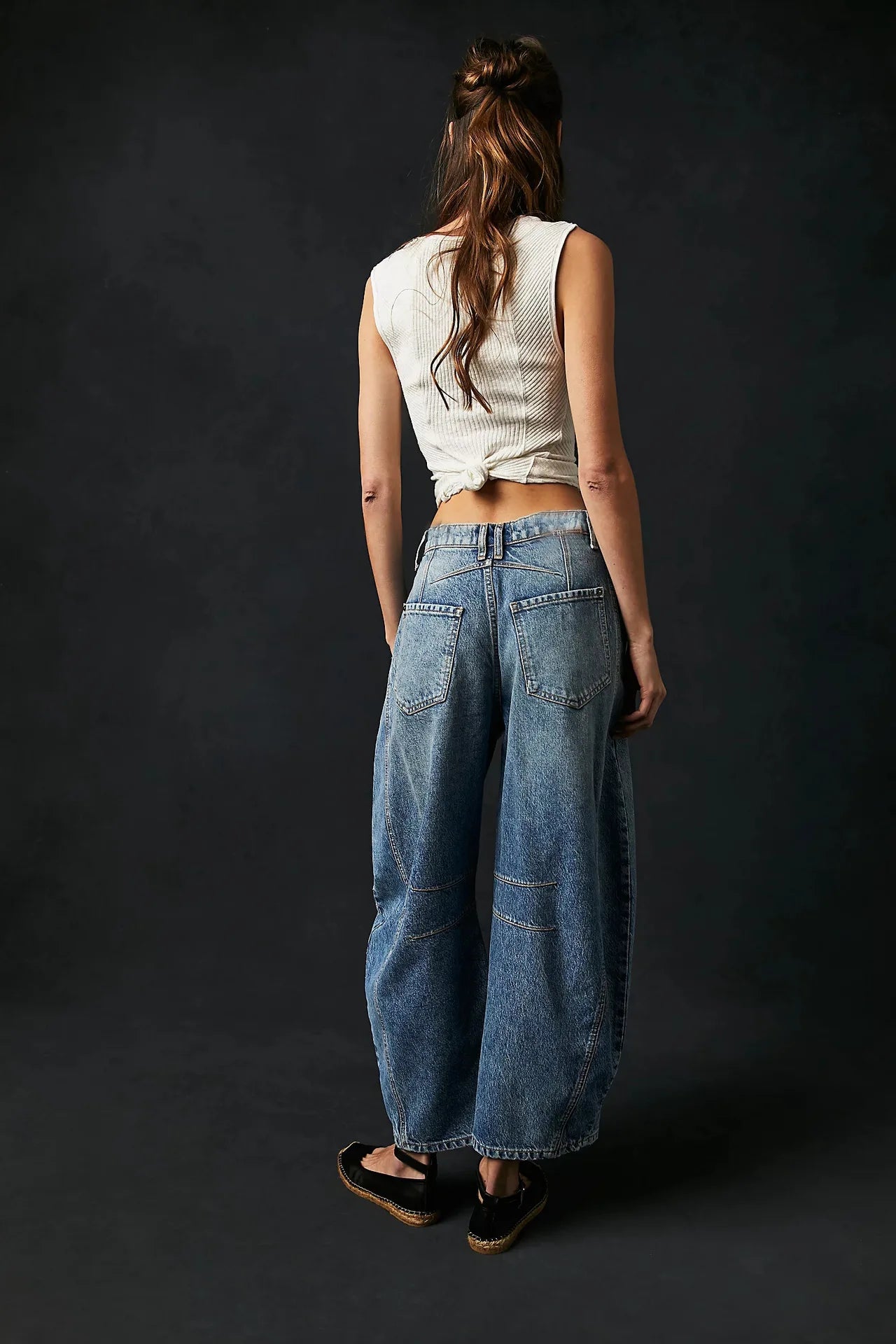 🍒Los middellyf Jeans gebleikte denimstyl vol lengte broeke mode soliede kleur broeke met sakke gemaklike drag vir vroue Barrels Of Style