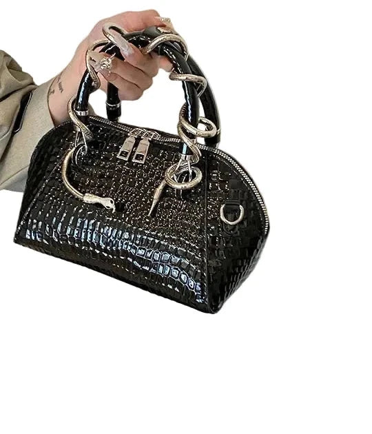🍒Designer luxury bags for women crocodile pattern grab bag with top-handle hardware wild shoulder crossbody handbag with snake design  Sweet Slippy Snakey