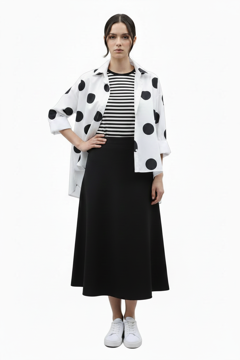 🍒Long sleeve polka dot shirt cotton Button Up high low blouse designer style clothing holiday wear chic fashion wear for women black and white fashion Delightful Dots