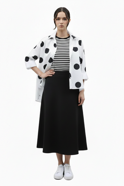 🍒Long sleeve polka dot shirt cotton Button Up high low blouse designer style clothing holiday wear chic fashion wear for women black and white fashion Delightful Dots