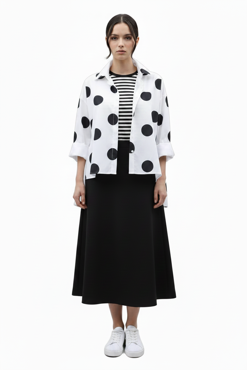 🍒Long sleeve polka dot shirt cotton Button Up high low blouse designer style clothing holiday wear chic fashion wear for women black and white fashion Delightful Dots