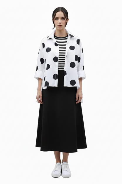 🍒Long sleeve polka dot shirt cotton Button Up high low blouse designer style clothing holiday wear chic fashion wear for women black and white fashion Delightful Dots