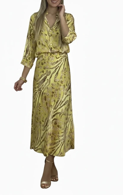 🍒Party two piece printed shirt and skirt set v-neck three quarter sleeve shirts for women high waist skirts for women two piece evening outfits female occasion clothing