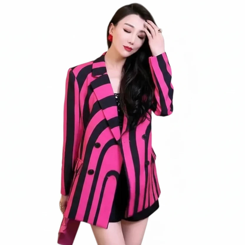 🍒Rose red zebra print blazer loose blazers for women Y2K aesthetic designer jackets for occasions fashion party wear formal/smart casual light coat for spring   pose a pink ZEBRA aCROSS your catwalk and look pleasING