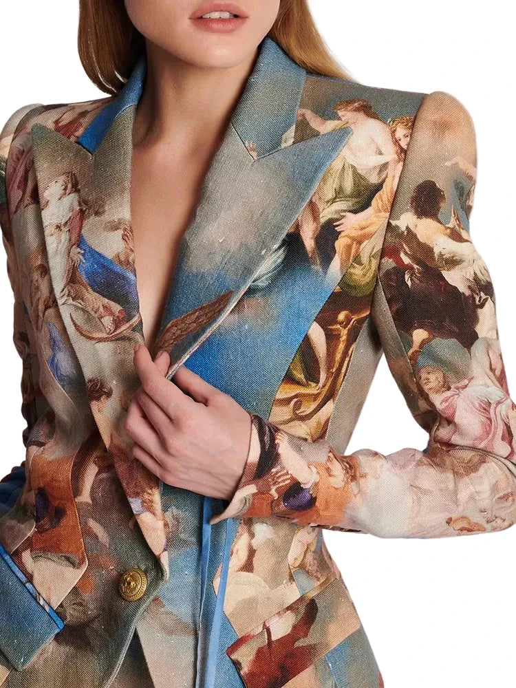 🍒Womens vintage printed blazer long sleeve button Jacket plus cross lace-up mini slim skirts sets evening wear clothing cherub classic print suit occasion party wear CROSS out boring SUITs on your list and get CLASSIC