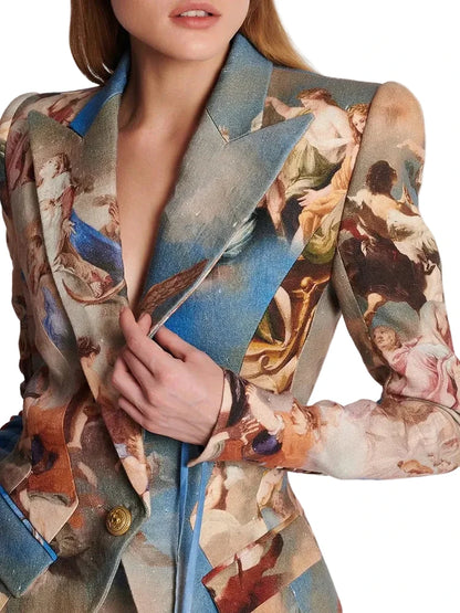 🍒Womens vintage printed blazer long sleeve button Jacket plus cross lace-up mini slim skirts sets evening wear clothing cherub classic print suit occasion party wear CROSS out boring SUITs on your list and get CLASSIC