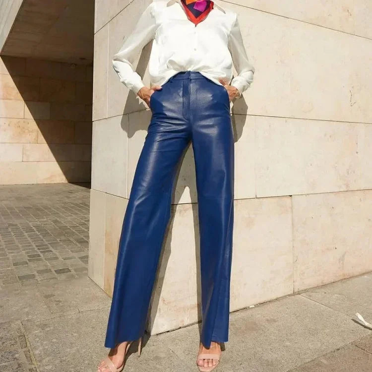 🍒Dames-PU-leertrousers met hoë middellyf, heupopheffing, modieuse reguitbeenbroek, slim gemaklike kledingstukke vir partytjies