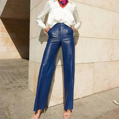 🍒Dames-PU-leertrousers met hoë middellyf, heupopheffing, modieuse reguitbeenbroek, slim gemaklike kledingstukke vir partytjies