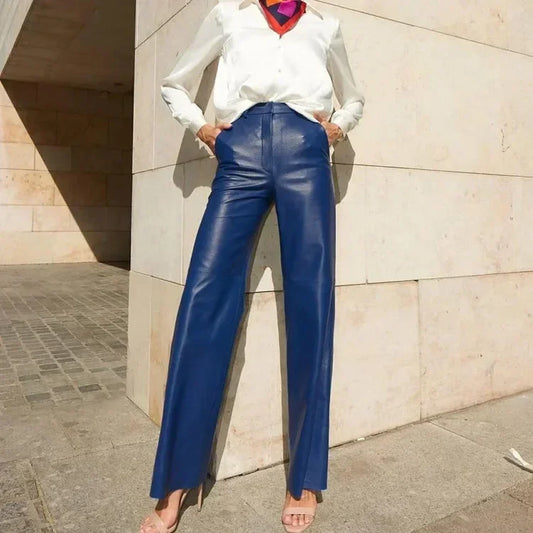 🍒Dames-PU-leertrousers met hoë middellyf, heupopheffing, modieuse reguitbeenbroek, slim gemaklike kledingstukke vir partytjies