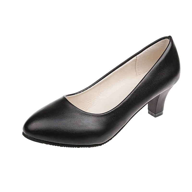 🍒Women pumps shoes pu easy simple slip-on high heels for women wedding shoes low heel footwear for evening gown size 34-42   occasion footwear for office Foot hold Fashion Footwear