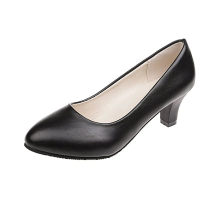 🍒Women pumps shoes pu easy simple slip-on high heels for women wedding shoes low heel footwear for evening gown size 34-42   occasion footwear for office Foot hold Fashion Footwear
