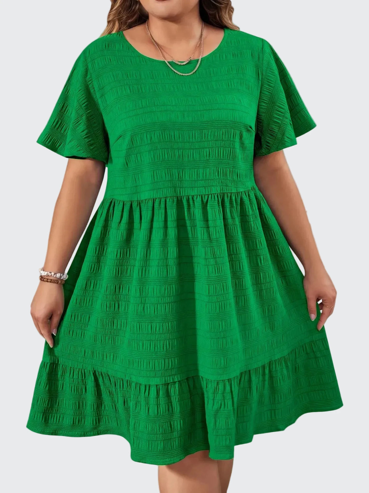 🍒Short sleeve dress plus size fashion over knee outfit round neck short sleeve frilled  fashion wear loose casual cheese cloth clothing women   Cheese Ease