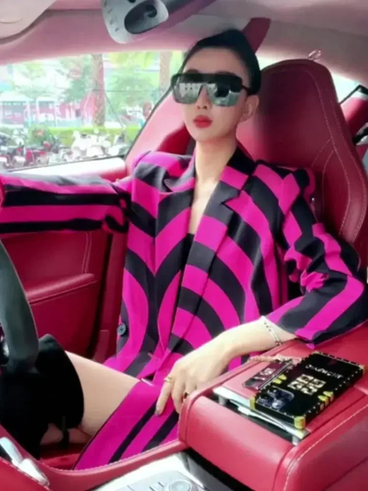 🍒Rose red zebra print blazer loose blazers for women Y2K aesthetic designer jackets for occasions fashion party wear formal/smart casual light coat for spring   pose a pink ZEBRA aCROSS your catwalk and look pleasING