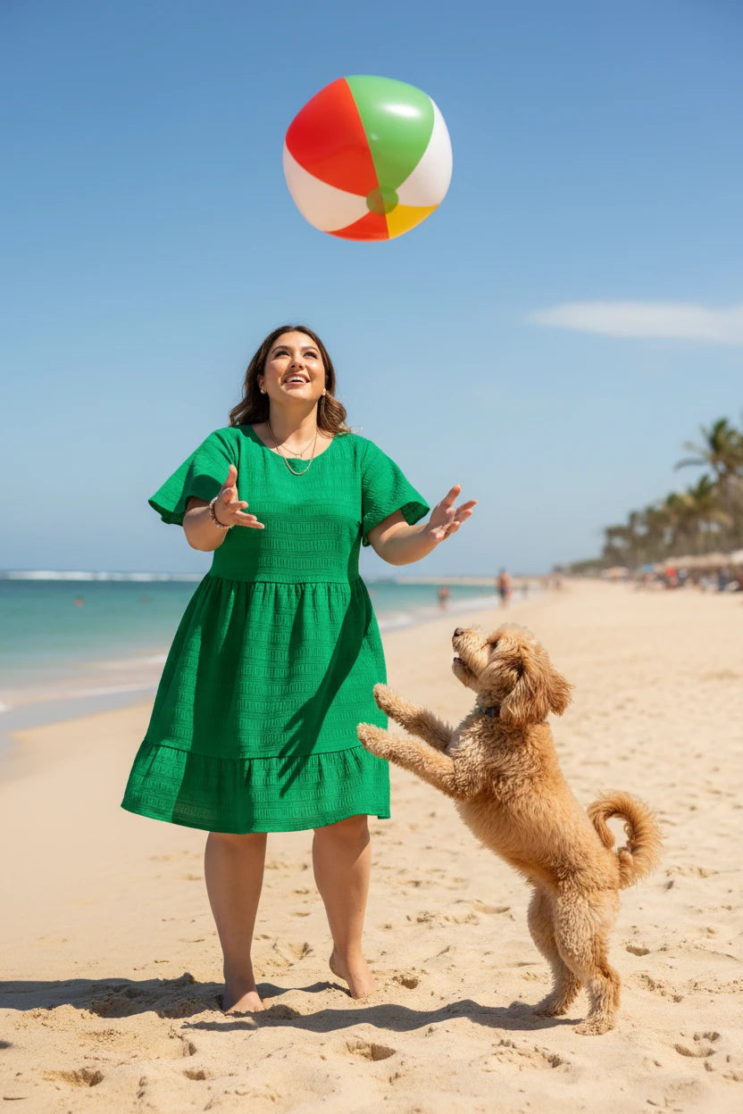 🍒Short sleeve dress plus size fashion over knee outfit round neck short sleeve frilled  fashion wear loose casual cheese cloth clothing women   Cheese Ease