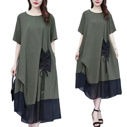 🍒Loose large size dress black summer femme elegant mixed media fashion oversized outfit smart casual clothing women Pocket This