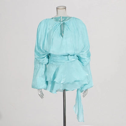🍒Soliede dasnekrok met hoë middellyf en ruffle vir vroue, langmou mini-partytjieklere, klubdrag, geleentheidsklere, vroulike mode, Swier In Ruffles