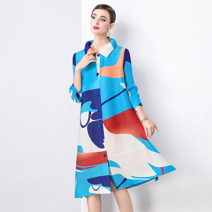 🍒Plus size pleated shirt dress color block outfits loose one size fits all  stretch cardigans smart casual clothing women
