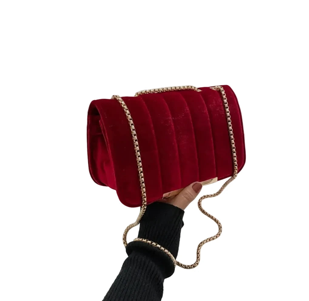 🍒Fluweel vierkantige sak rooi skouer crossbody-sak mode-afspraakgeskenk Sak met kettingband vir vroue aandkoppelaar vir geleenthede ROOI- rig jou MODE