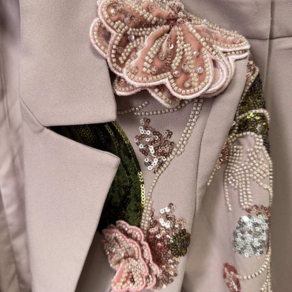 🍒Women's 2 piece occasion wear suit beaded set 3d flower Jacket Coat plus wide-leg pants female fashion clothes Plant This Floral In Your Basket
