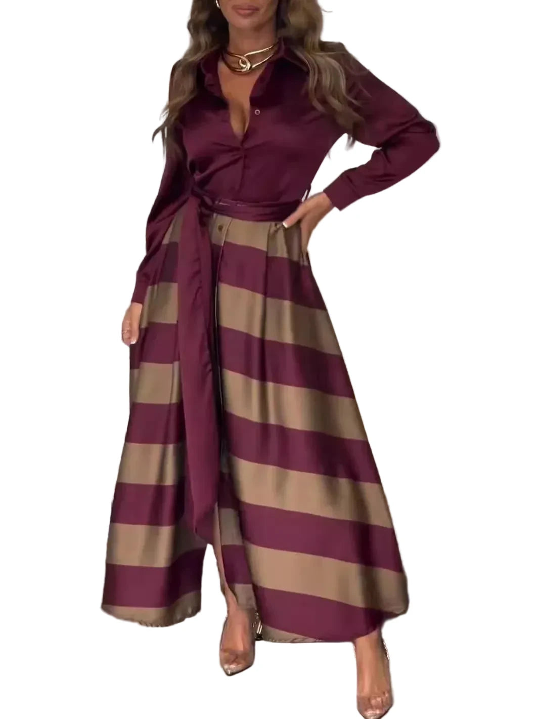 🍒Striped shirt dress women fashion button up long sleeve outfit a-line maxi fashion clothes for smart casual wear  Top Shirt Dress