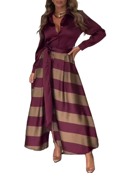 🍒Striped shirt dress women fashion button up long sleeve outfit a-line maxi fashion clothes for smart casual wear  Top Shirt Dress