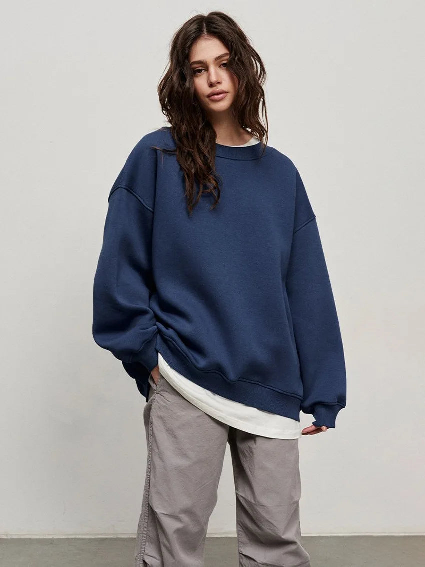 🍒 Oversize sweatshirt solid colour polar fleece tops for women o neck fashion casual wear fashionwear clothing No Sweat Sugar Free Or Sweet