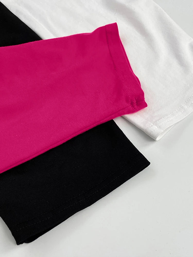 🍒Hot pink t-shirt big size Irregular side slit tee with o-neck long sleeve fashion for women smart casual spring autumn clothing  Don’t Cut Across This Cool Cross Cut