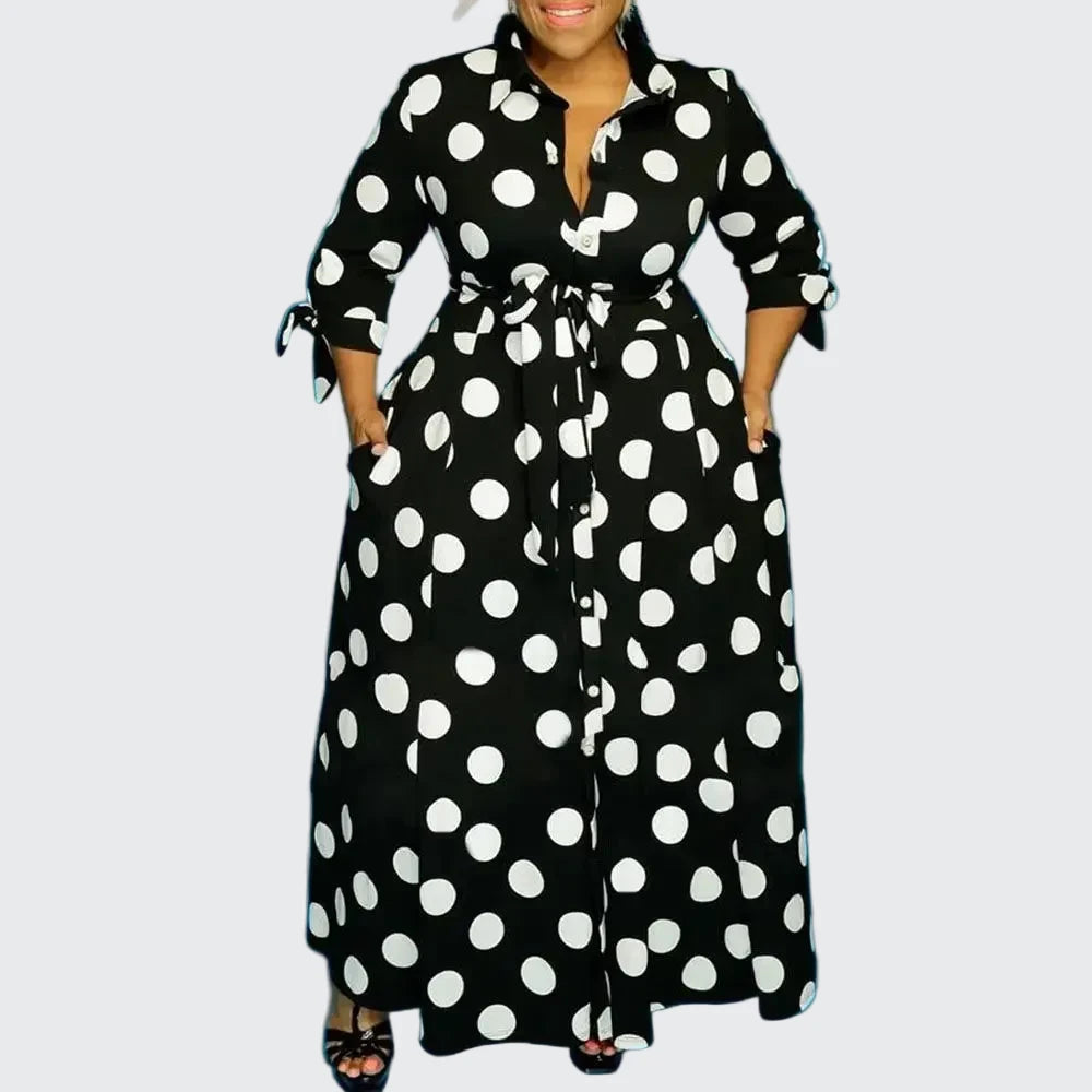 🍒Plus size polka kolletjie rok met moue gedruk hoë middellyf uitrusting maxi rok slim gemaklik vroue a-lyn rok LANK verlang na hierdie KOLLETJIES, DRUK by uitklok