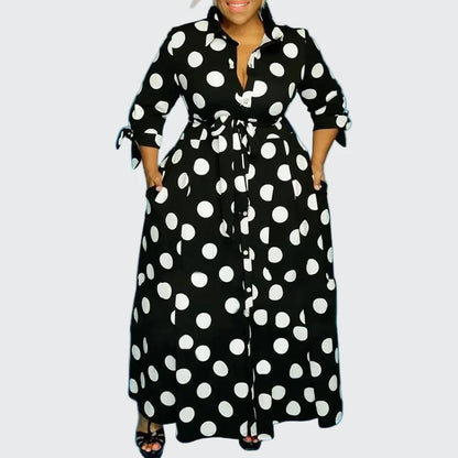 🍒Plus size polka kolletjie rok met moue gedruk hoë middellyf uitrusting maxi rok slim gemaklik vroue a-lyn rok LANK verlang na hierdie KOLLETJIES, DRUK by uitklok