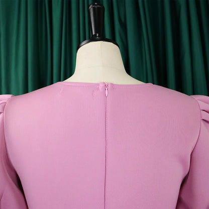 🍒Elegante rokke vir dames met O-nek, kortmoue, uitrusting vir verjaarsdagpartytjie, hoë middellyf, geplooide pofmoue, vrouemodemode, geleentheidsdrag, aandpartytjiedrag, middelkalf, luukse B'day Bopper Beauty Babe