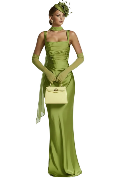 🍒Satin backless sleeveless long dress satin maxi outfits for women spaghetti straps lace-up back bodycon club wear party occasion clothing  Kool kiwi