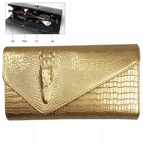 🍒Europe and america trendy clutch bags for women,designer fashion crocodile pattern under arm black envelope hand bag female large capacity bag Metalic gold available occasion clutch Cool Croco Clutch,Clickety Click Quick