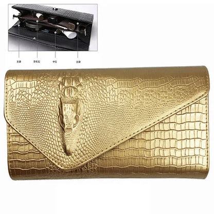 🍒Europe and america trendy clutch bags for women,designer fashion crocodile pattern under arm black envelope hand bag female large capacity bag Metalic gold available occasion clutch Cool Croco Clutch,Clickety Click Quick