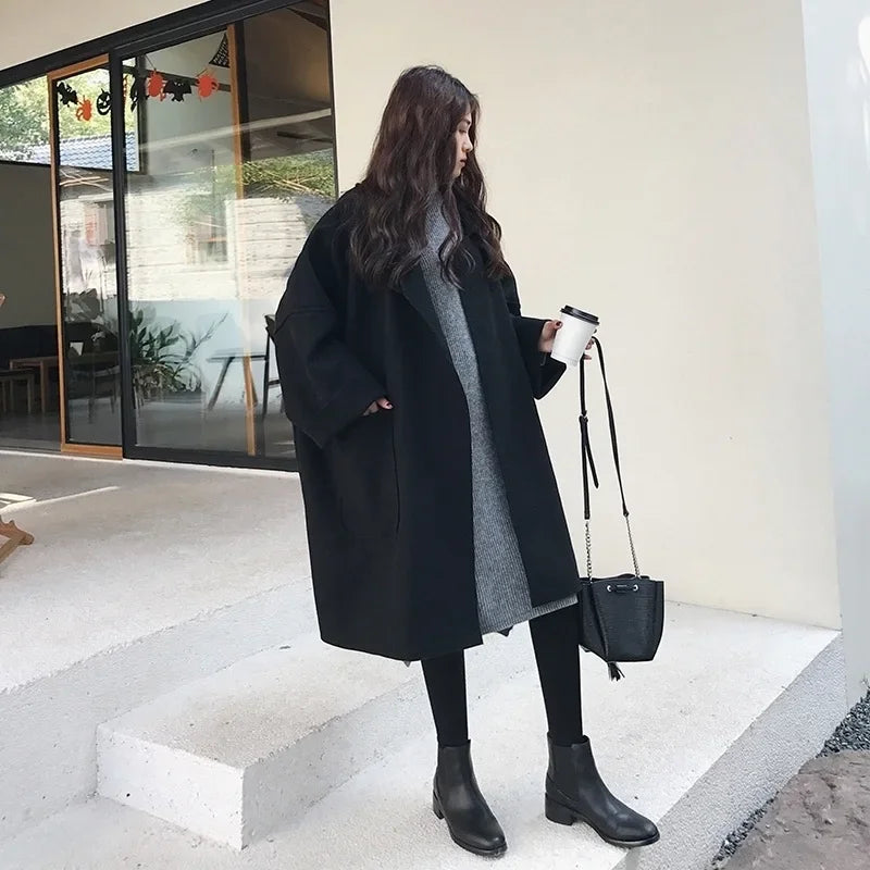 🍒Winterwol-trenchcoat vir vroue - middel-tot-lang los en veelsydige eenvoudige modestyl oorgroot jas baadjie slim gemaklike buiteklere vroue Sak 'n koel Baadjie