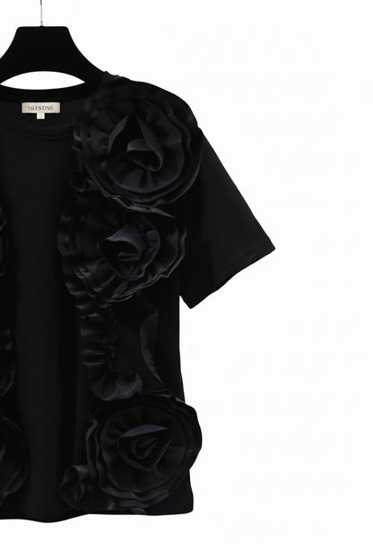 🍒Summer t-shirts for women o-neck smart casual tops t-shirt for party 3D floral tees occasion wear oversized shirts Look A'white At Night