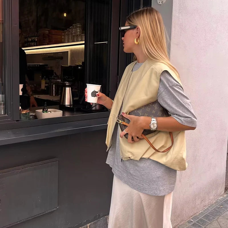 🍒Cargo style vest oversized light jacket o neck spring zipper pocket waistcoat female fashion crop top Y2K casual clothes Spring To This Zipper