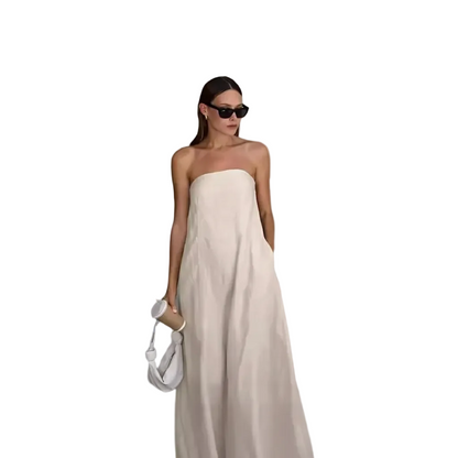 🍒French cotton dresses linen holiday clothes strapless outfits high waist backless summer clothing long dress for women maxi fashion Ladies Line Up For Your linen