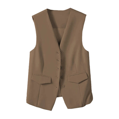 🍒Suit vest for women v-neck  business vest jacket sleeveless waistcoat with pocket front for office commute style buttons sleeveless outerwears  Cute Covers
