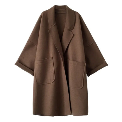 🍒Winterwol-trenchcoat vir vroue - middel-tot-lang los en veelsydige eenvoudige modestyl oorgroot jas baadjie slim gemaklike buiteklere vroue Sak 'n koel Baadjie