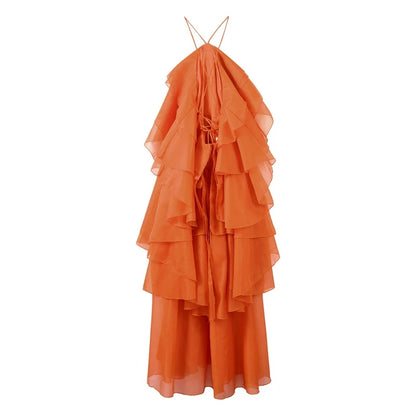 🍒Ruffles long dress for women 3d fower backless sleeveless outfit slim fit maxi dress summer fashion clothing holiday party wear beach layer occasion clothes Maxi-mum Ruffle Without Kerfuffle