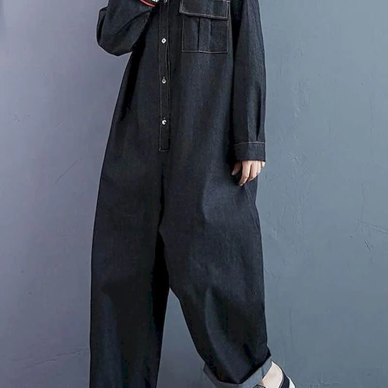 🍒Fashion denim jumpsuit long sleeve playsuit high waist high fashion overalls casual one piece outfit women overall cool overall