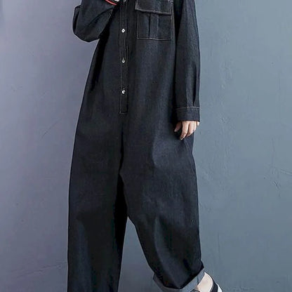 🍒Fashion denim jumpsuit long sleeve playsuit high waist high fashion overalls casual one piece outfit women overall cool overall