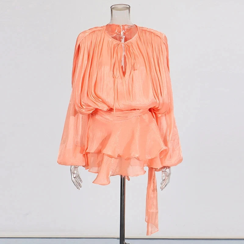 🍒Soliede dasnekrok met hoë middellyf en ruffle vir vroue, langmou mini-partytjieklere, klubdrag, geleentheidsklere, vroulike mode, Swier In Ruffles