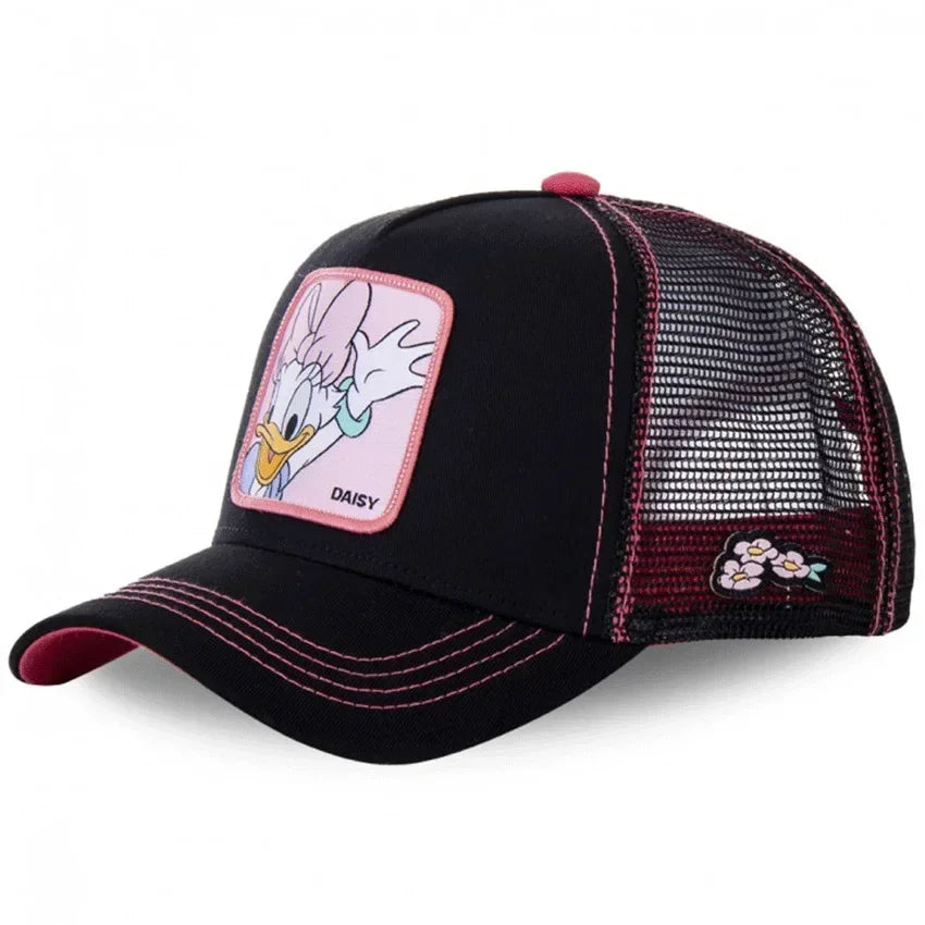 🍒Tekenprent bofbalpet hoë kwaliteit unisex geborduurde pleister bofbalpet unisex vragmotorpet net hoede vir vroue sonhoed