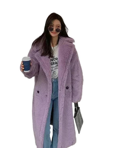 🍒Women winter faux fur coat winter long women female thick teddy bear outerwear Casual loose oversize outdoor wear Bear Winter With A Teddy