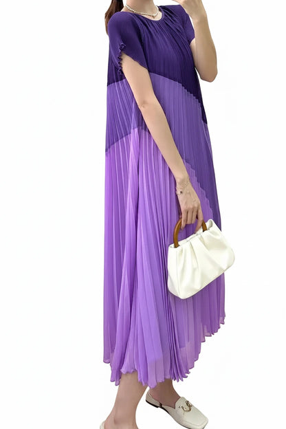 🍒Mid length dresses for women casual outfit short sleeve smart three-residence series round neck clothes fashion pleated loose waist summer wear Angle To A Diagonal