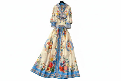 🍒Floral 2 piece skirt set women smart casual summer outfit fashion crop tops floral blouse long sleeve plus a-line long skirt beach outfits Peachy Passion