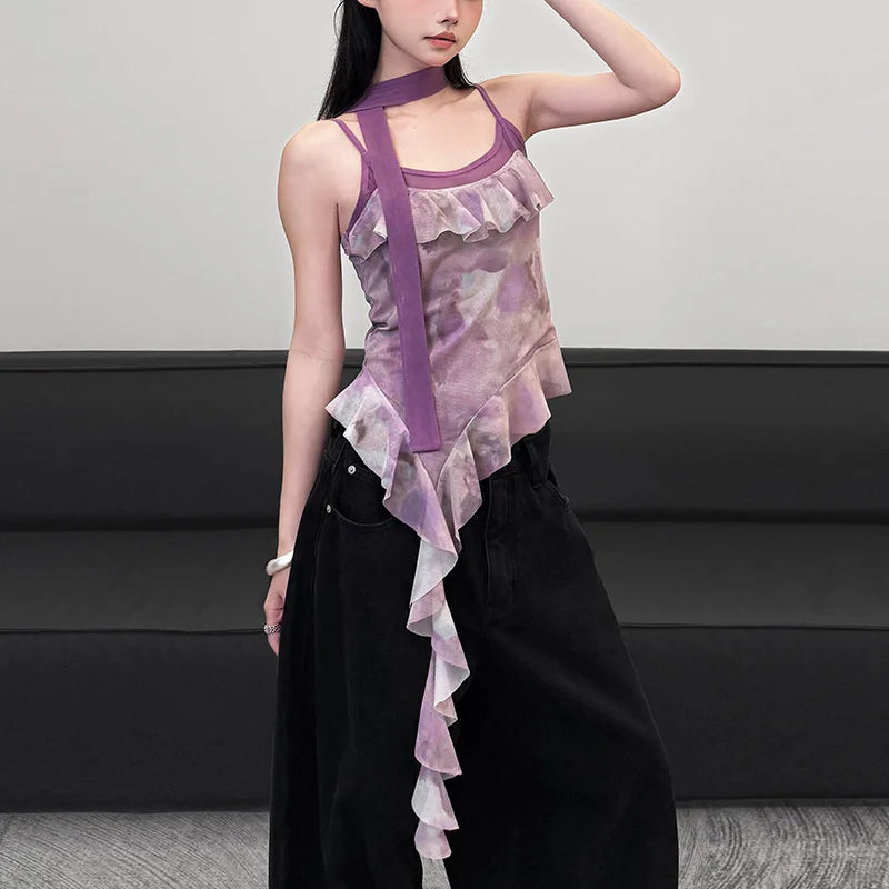 🍒Dames gerimpelde topbandjies, moulose baadjie, gemaklike uitrusting, cami met ruffles, asimmetriese mode, party, geleentheidsklere TAiLor Your Fashion Move To MAUVE