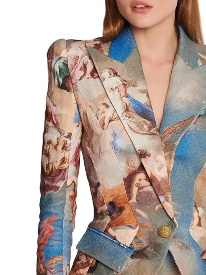 🍒Womens vintage printed blazer long sleeve button Jacket plus cross lace-up mini slim skirts sets evening wear clothing cherub classic print suit occasion party wear CROSS out boring SUITs on your list and get CLASSIC
