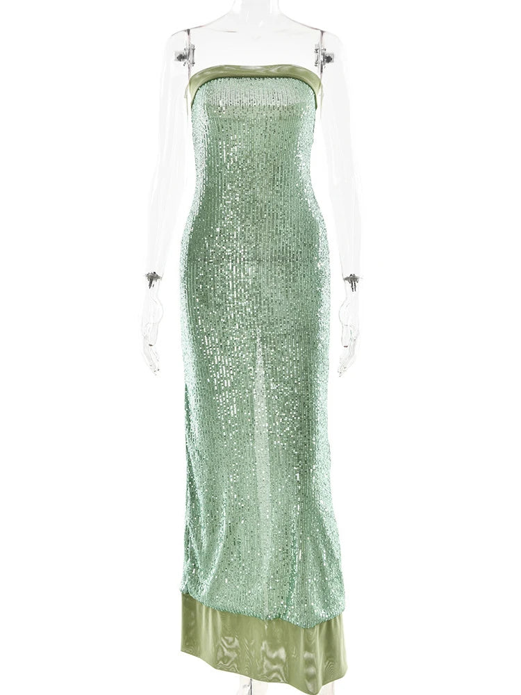 🍒Strapless sparkling dress sequins design backless shoulderless evening dress female elegant party clubwear Speak Sparkles